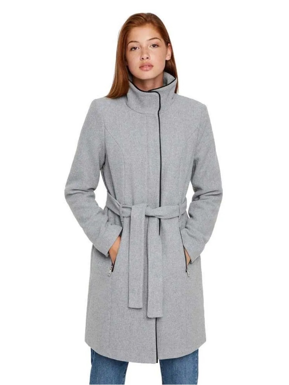 Vero Moda Bessy Wool Coat – Size L – Grey – Belted